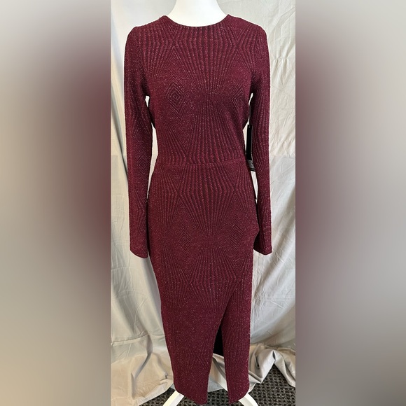 Trixxi Dresses & Skirts - Trixxi Burgundy Sparkle Knit Long Sleeve Dress